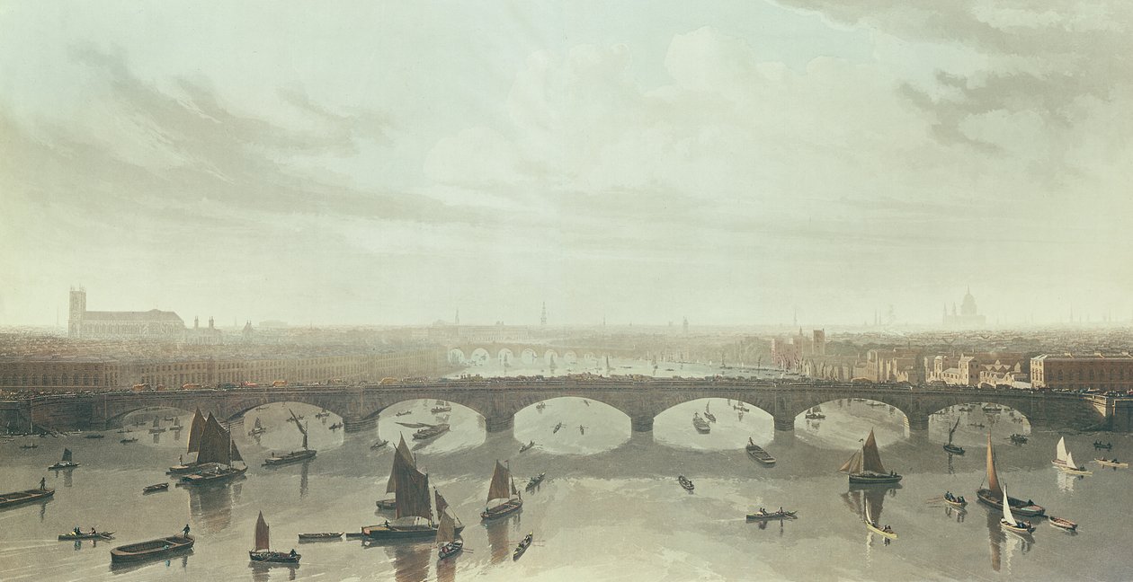 Kilátás a Temze felett jelenleg épülő hídra Vauxhallban, 1810 alkotó: W Daniel