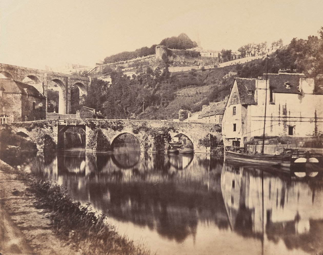 Dinan kikötője, Bretagne, 1856. alkotó: WA Mansell