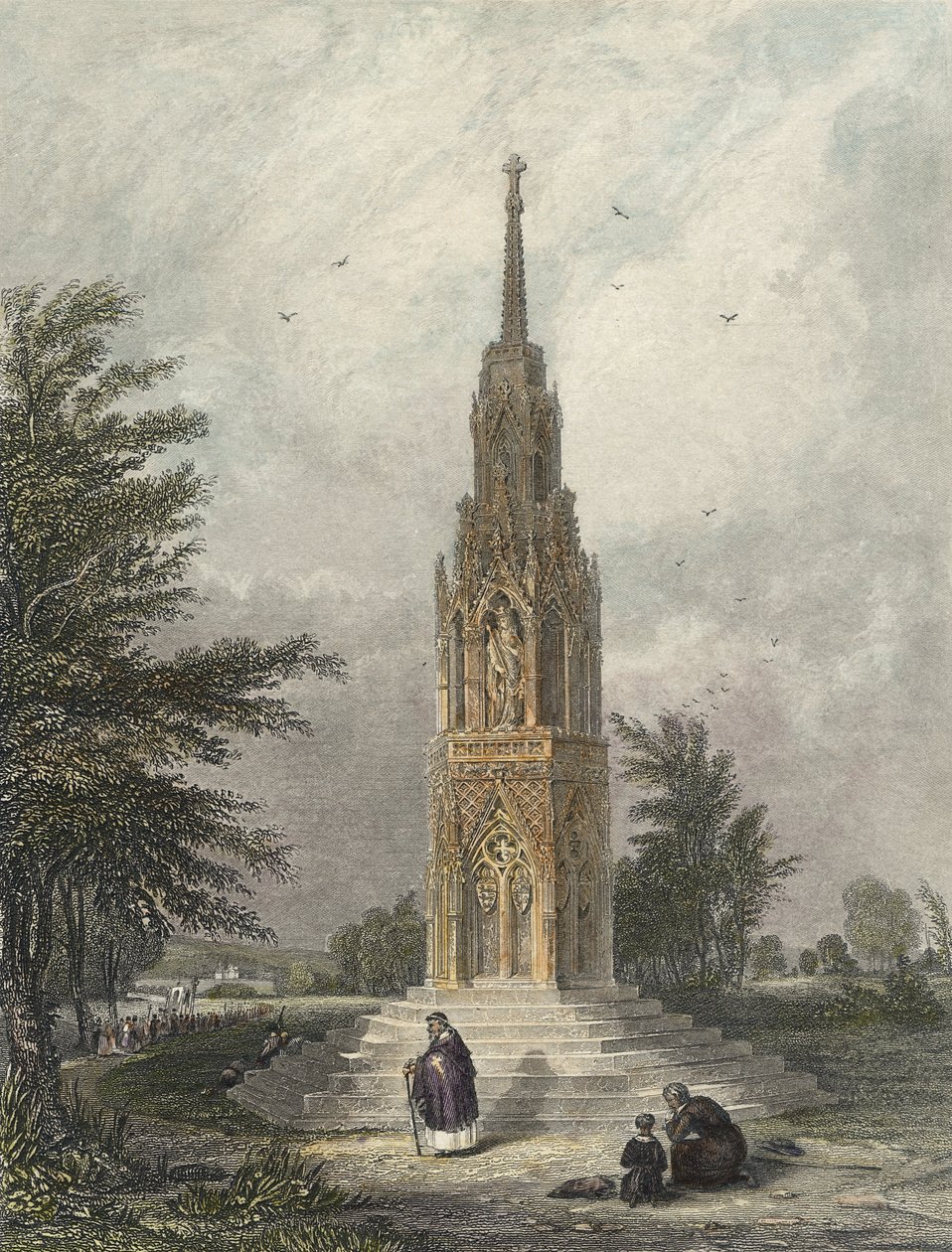Waltham Cross, 1820 körül (kézi színes metszet) alkotó: W.B Clarke