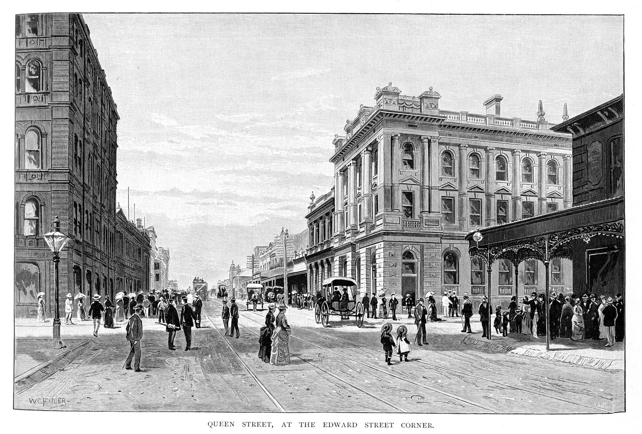 "Queen Street, at the Edward Street Corner", Brisbane, 1860, 1886 alkotó: WC Fitler