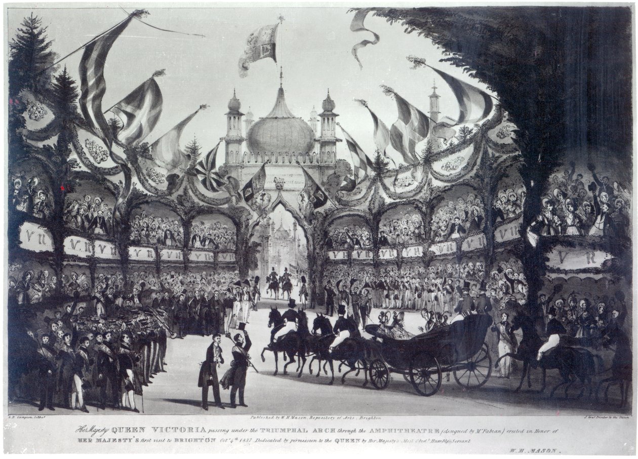 Viktória királynő első látogatása Brightonban, George Bryant Campion metszetével, 1837 alkotó: W.H. Mason