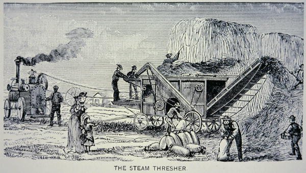 Steam Thresher, a "Marvels of the New West" 1888-ból (metszet) alkotó: W.H. Thayer