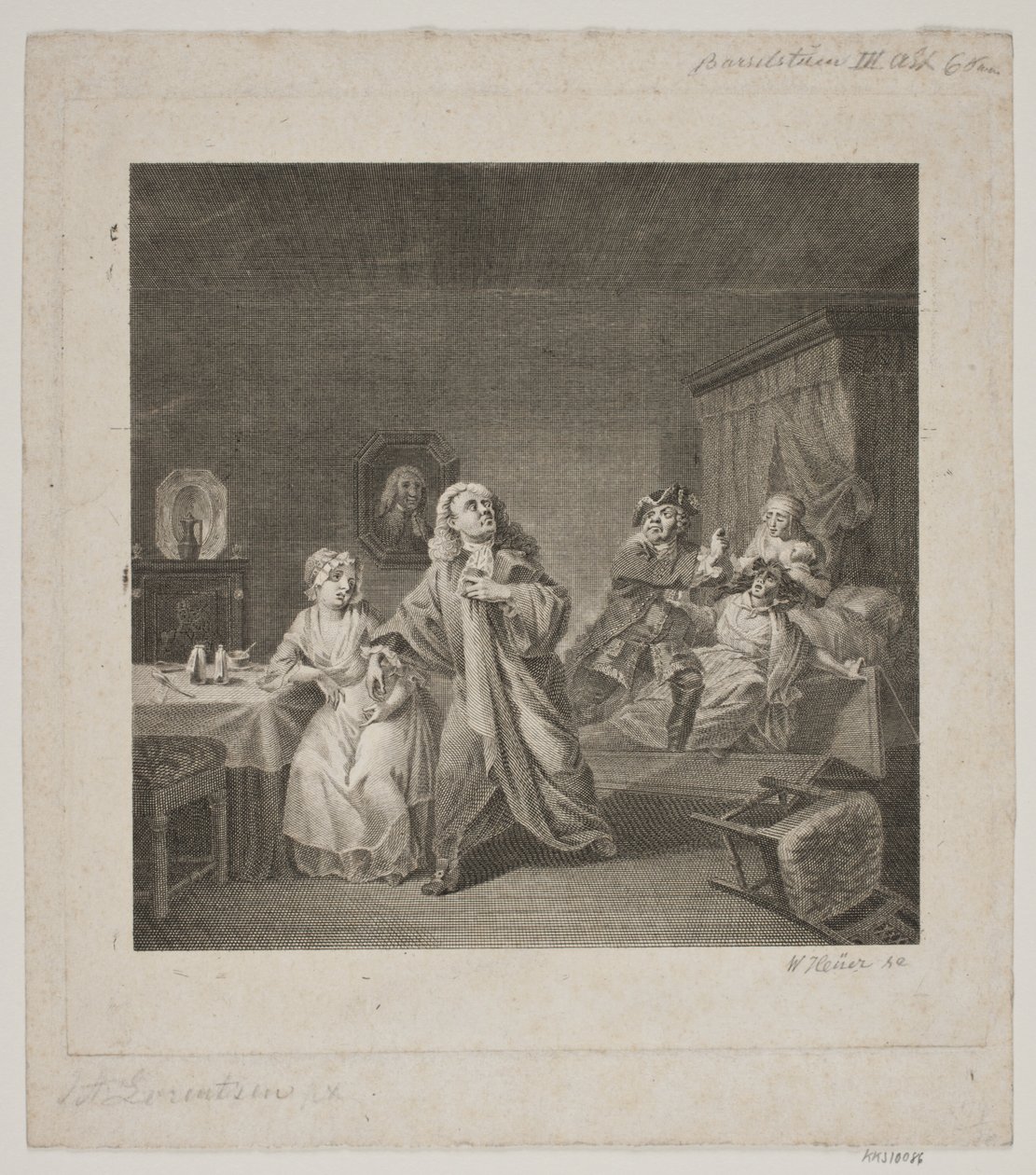 Szülőház III. felvonás 6. jelenete. Metszet Lorenzen Holberg Galériája nyomán. alkotó: WIlhelm Heuer