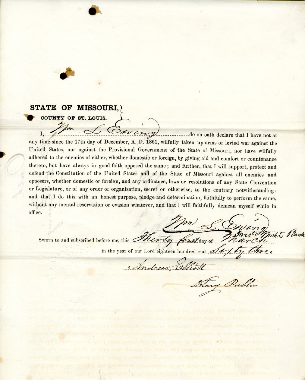 Wm hűség esküje. L. Ewing, Missouri, St.Louis megye alkotó: W.L. Ewing