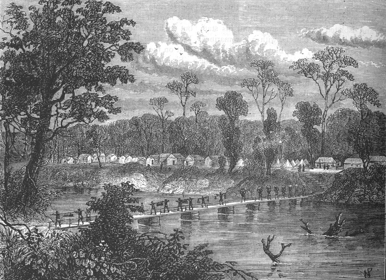 Ponton-híd a Prah-n, 1880 alkotó: W.P.