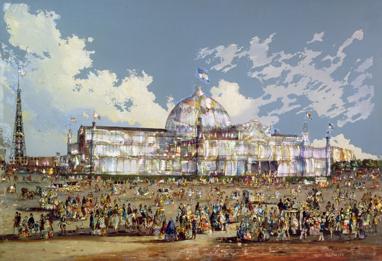 Crystal Palace, New York, 1850 körül (olaj, üveg, gyöngyházzal alátámasztva) alkotó: W.S Parkes