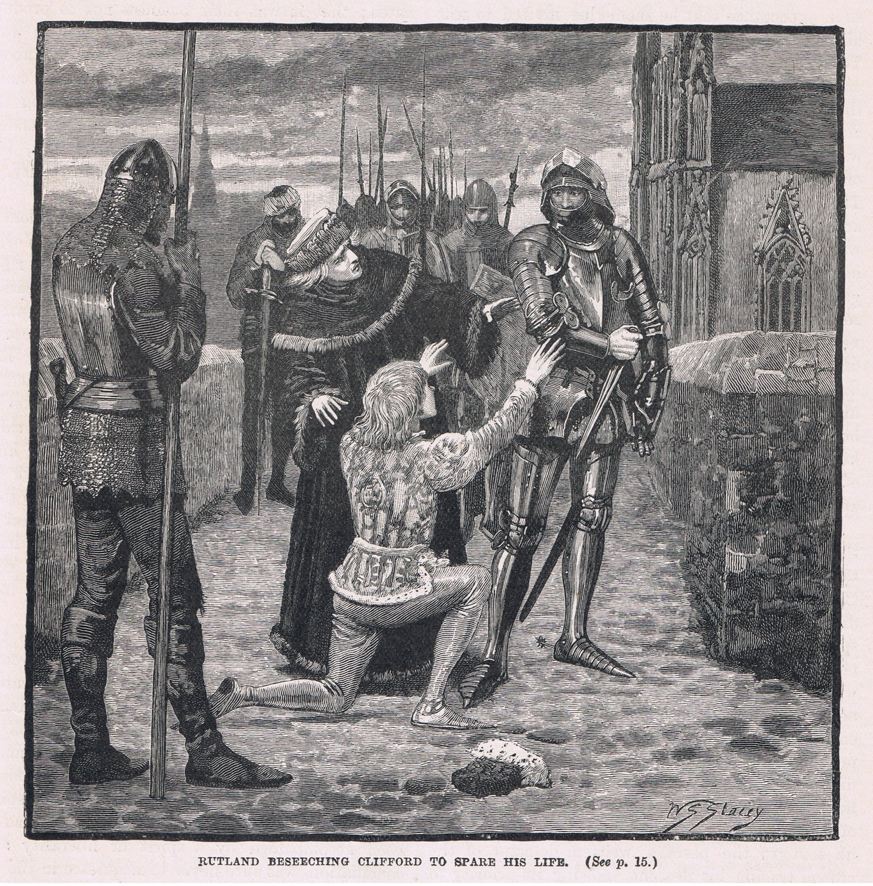Rutland könyörög Cliffordnak, hogy kímélje meg az életét 1460 alkotó: W.S. Stacey