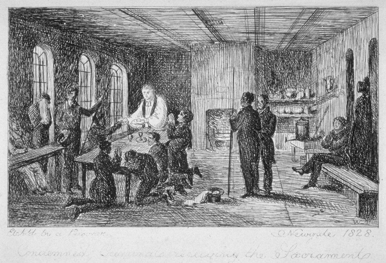A Newgate börtön belsejében, Old Bailey, London City, 1828 alkotó: WT