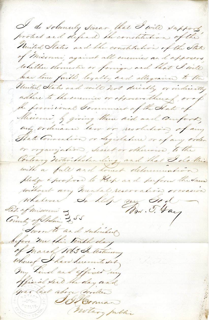 Wm hűség esküje. T. Gay, Missouri, St. Louis megye alkotó: W.T. Gay