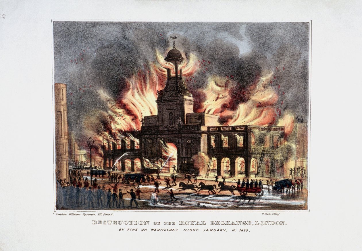 „A királyi tőzsde megsemmisítése” 2. tűzvész, London, 1838 alkotó: W Clerk