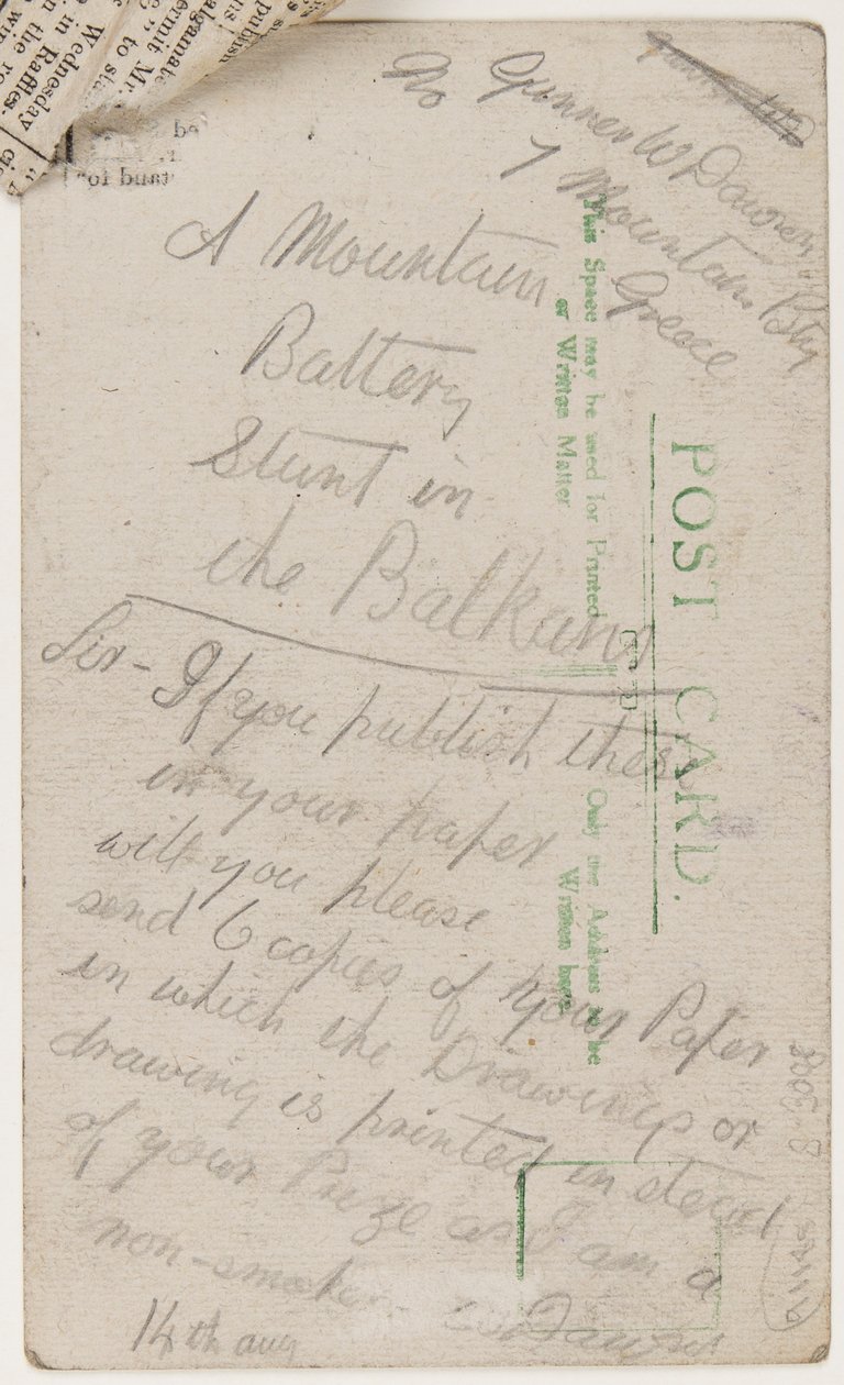 Képeslap a Liverpool Weekly Courier szerkesztőjének, 1918. augusztus 14. (ceruza a képeslapon) alkotó: W. Dawson