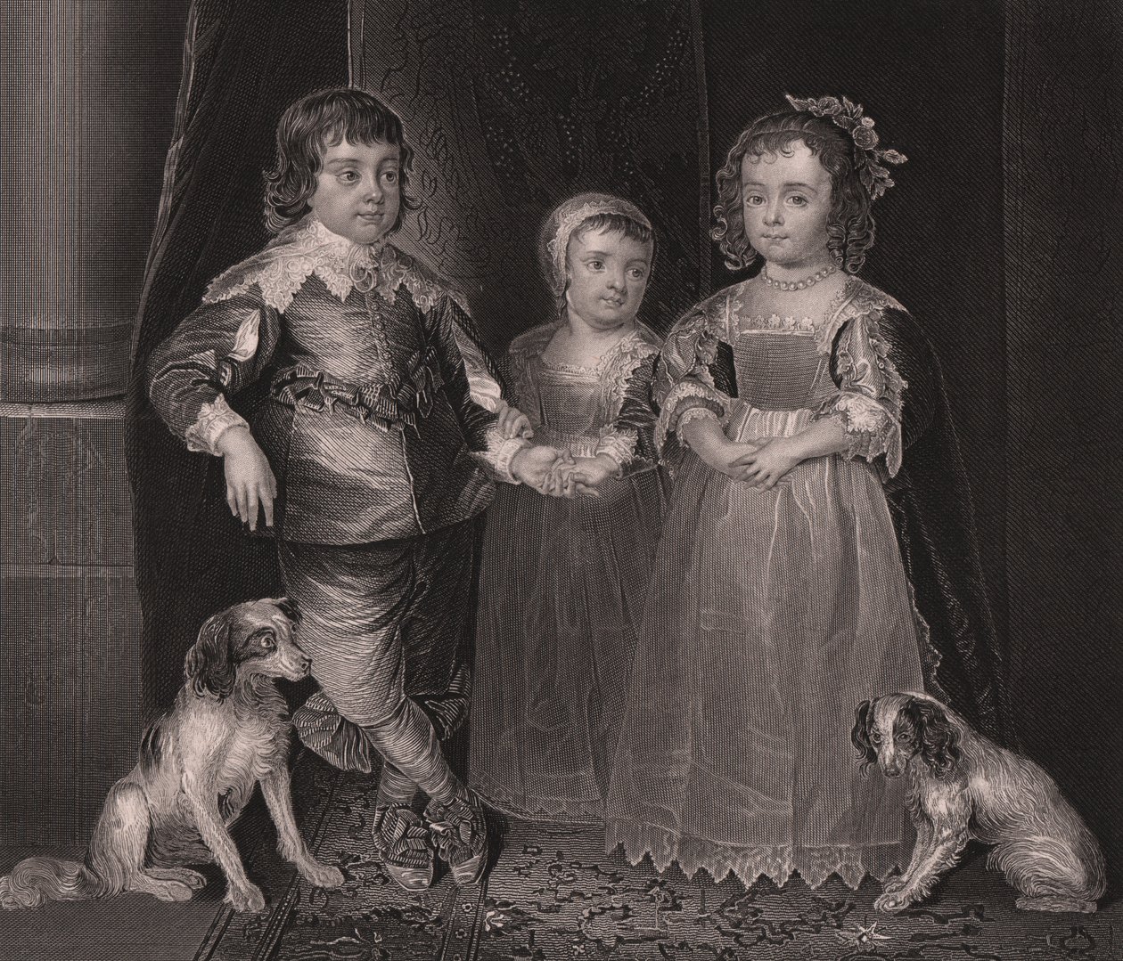 Charles, James és Henrietta, I. Károly angol gyermekei, metszet a Payne