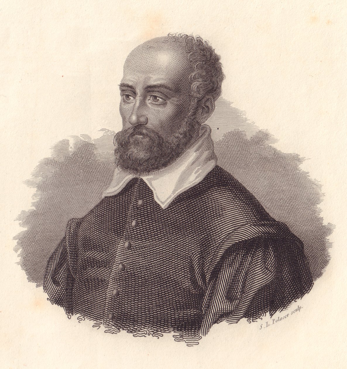 Andrea Palladio olasz építész portréja, Andrea di Pietro (1508-1580) álneve, rézmetszet alkotó: John Ward Dunsmore