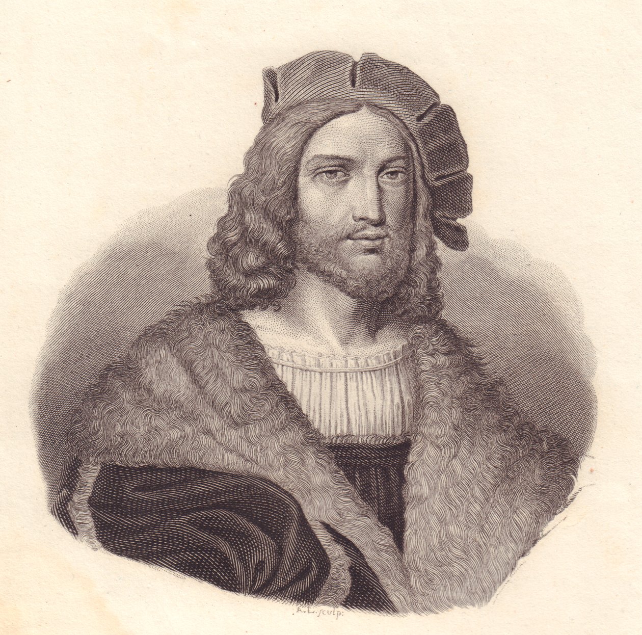 Antonio Tebaldeo (1463-1537) olasz költő portréja, rézmetszet Raffaello festményéről. alkotó: John Ward Dunsmore