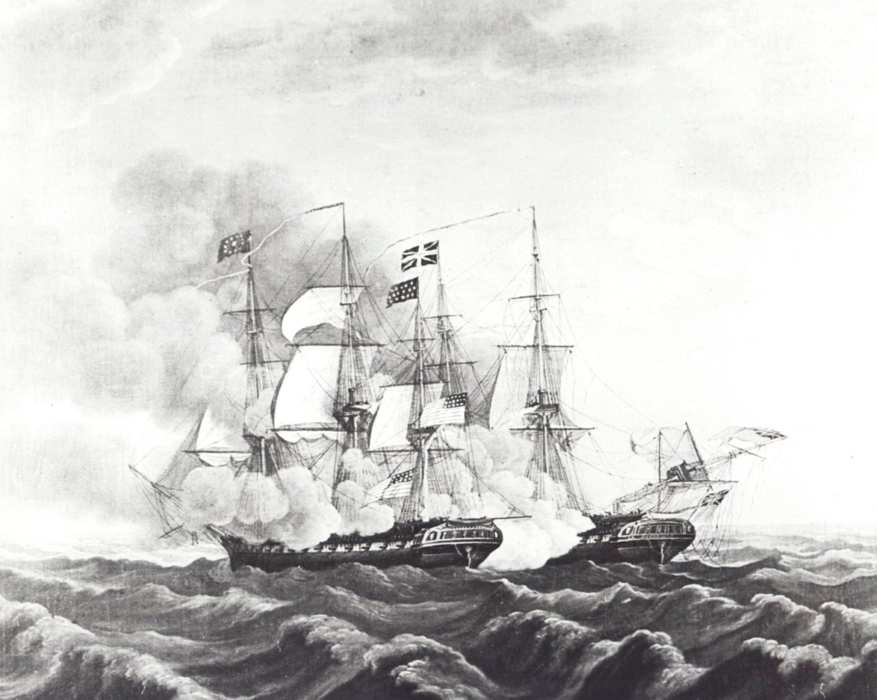 USS Constitution és HMS Guerriere (litho) alkotó: John Ward Dunsmore