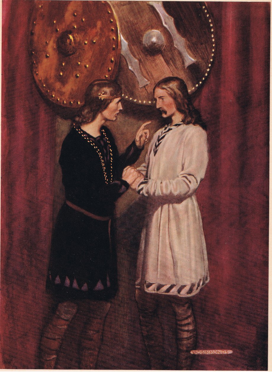 Hamlet Horatióval beszélget William Shakespeare Hamlet című művéből, a Hodder und Stoughton kiadásában 1915-ben alkotó: W. G. Simmonds