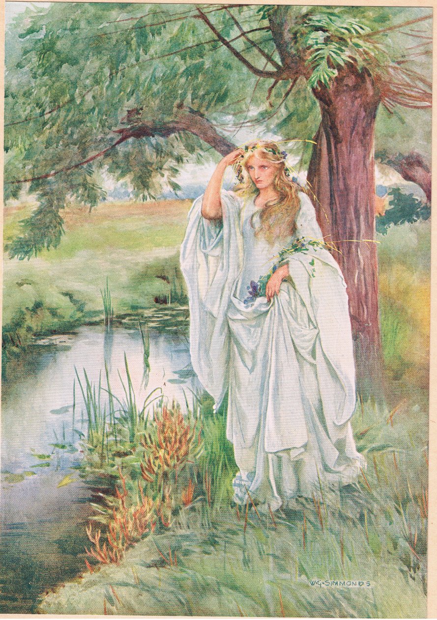 Ophelia, William Shakespeare Hamletéből, a Hodder und Stoughton kiadása 1915-ben alkotó: W. G. Simmonds