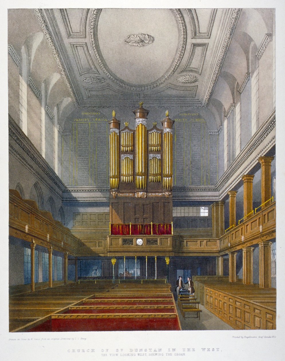 Belső, nyugatra néző, nyugati Szent Dunstan-templom, Fleet Street, London City, 1829 alkotó: W Ganci