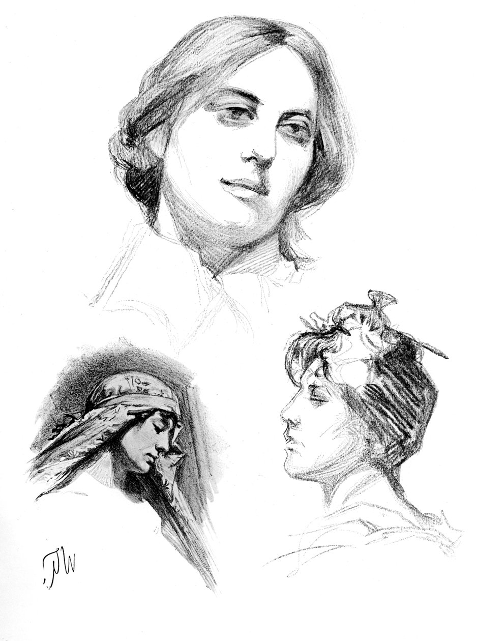 Három nő ceruzás tanulmányai, 1902-1903. alkotó: W. Gulzow