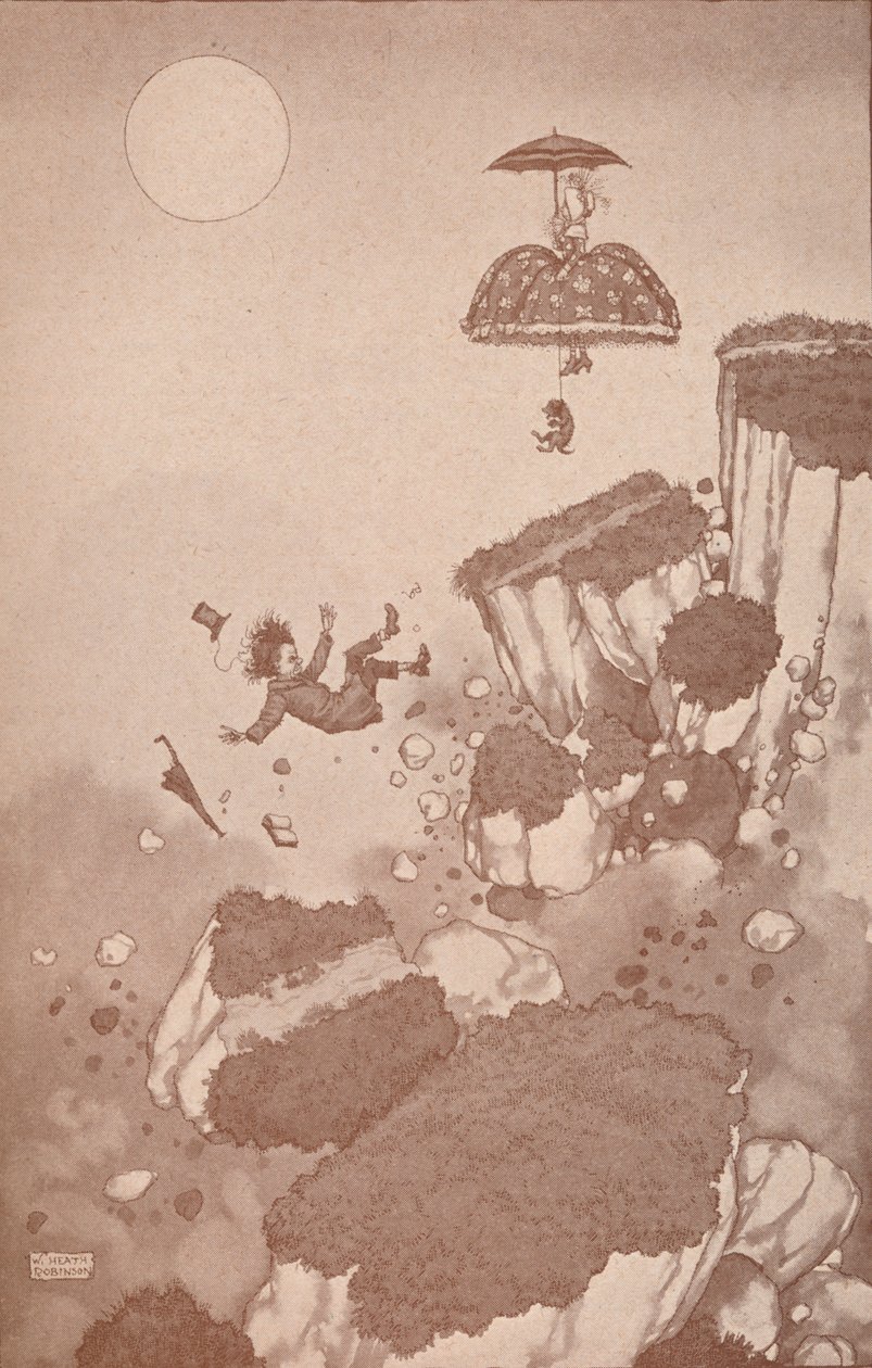 Hogyan támadt először a repülőgép feltalálója egy földcsuszamlás során, c1918 1919 alkotó: William Heath Robinson