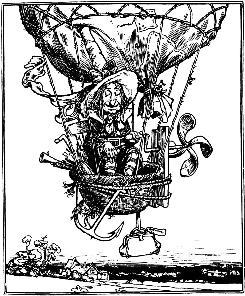 Illusztráció a Lubin bácsi kalandjai című gyermekkönyvből, 1902. alkotó: William Heath Robinson