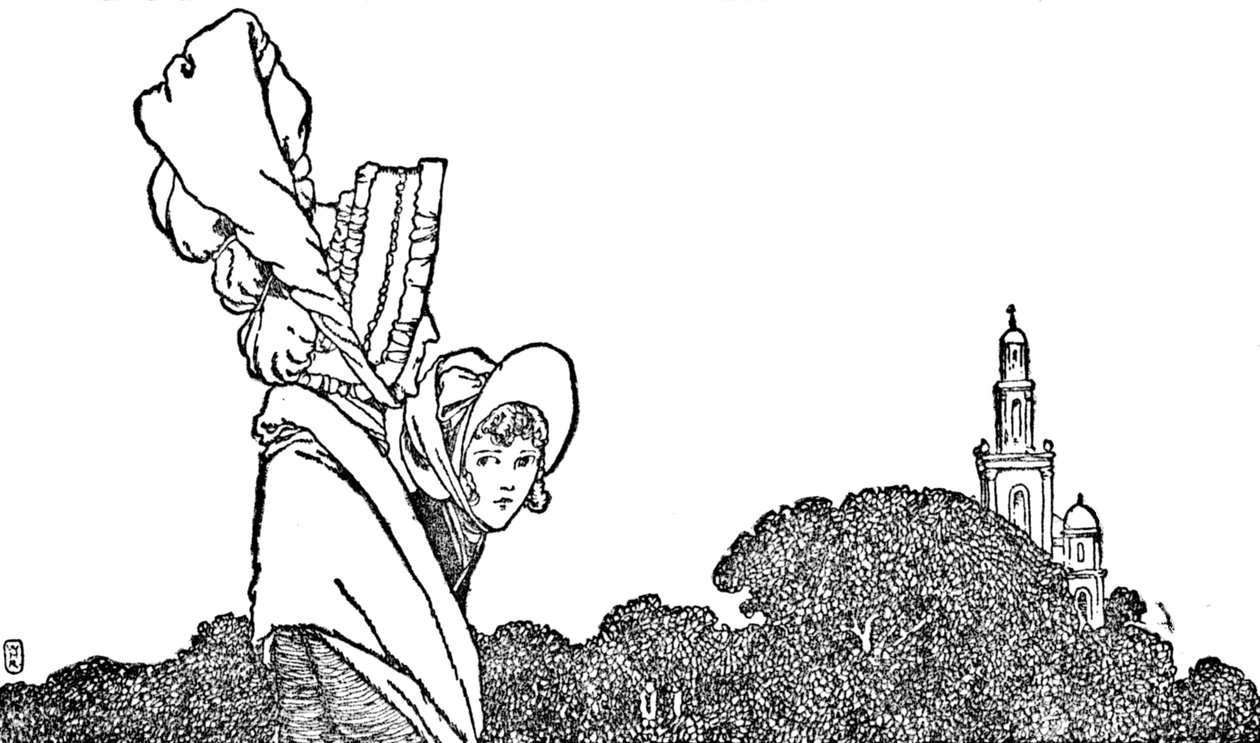 Karen és az öreg hölgy a templomba sétáltak, 1930 alkotó: William Heath Robinson