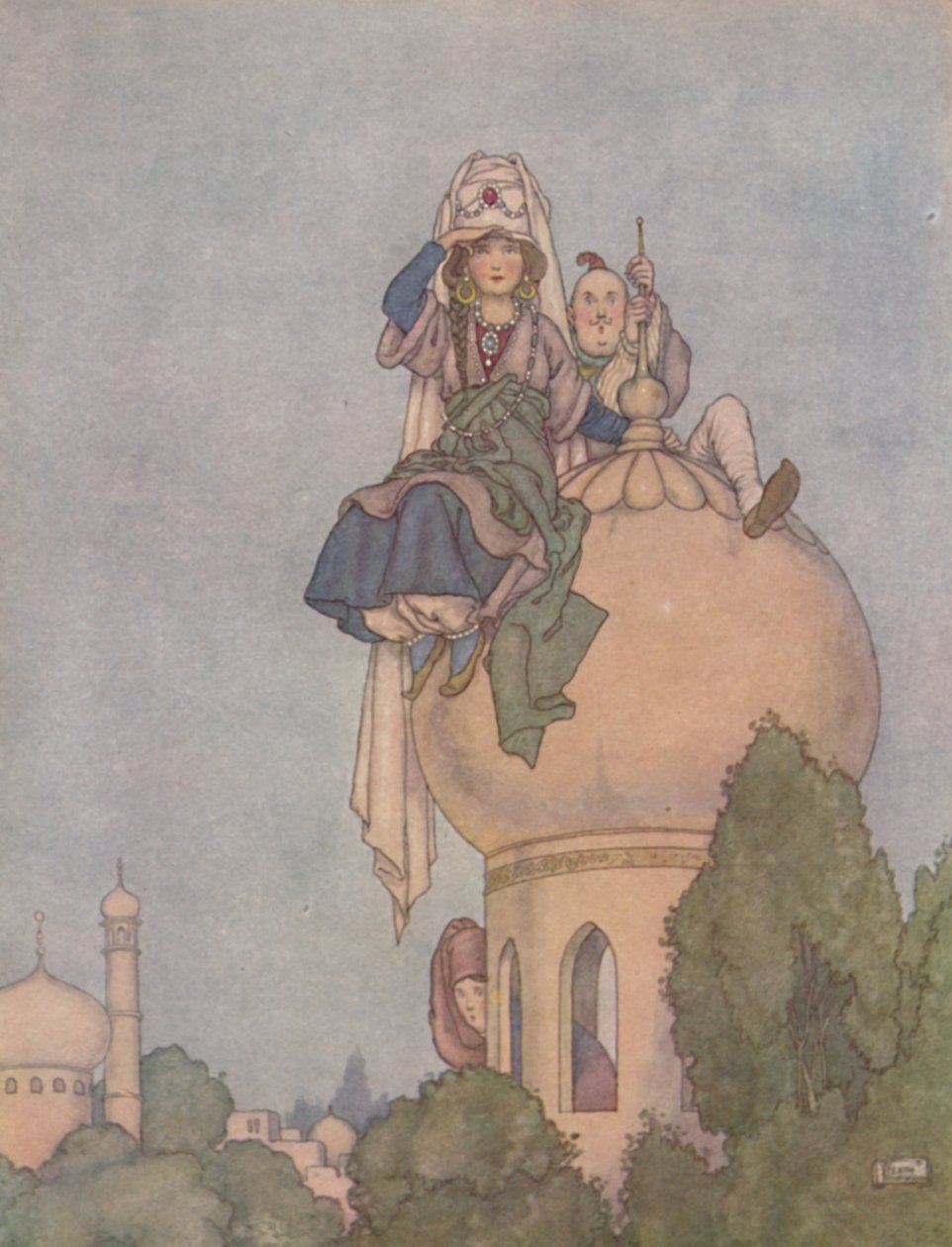 She Sat The Livelong Day On the Roof of Her Palace, Expecting Him, 1930 alkotó: William Heath Robinson