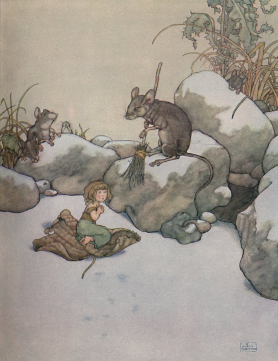 Az ajtóban állt és egy darab árpakukoricáért könyörgött, 1930 alkotó: William Heath Robinson