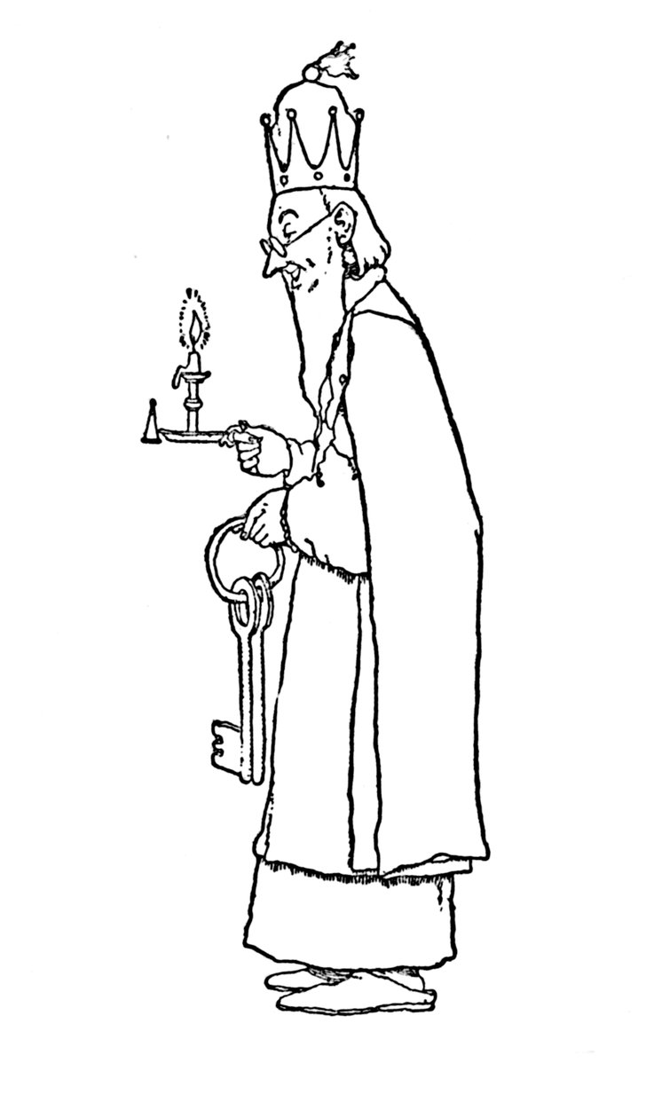 Az Öreg Király maga ment ki, hogy kinyitja, 1930 alkotó: William Heath Robinson