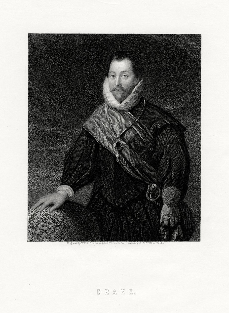 Sir Francis Drake, angol közlegény, navigátor, haditengerészeti úttörő, politikus, XIX alkotó: W. Holl
