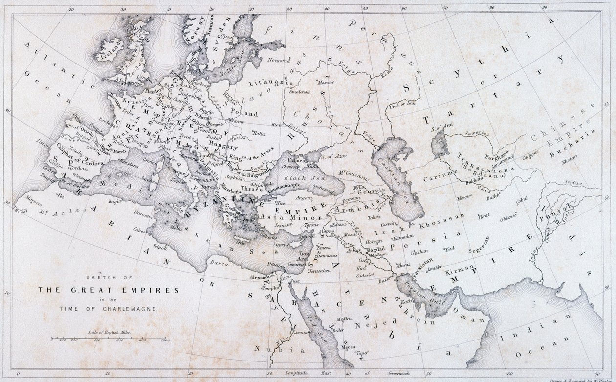 A nagy birodalmak Nagy Károly idejében, 1850 körül alkotó: W Hughes