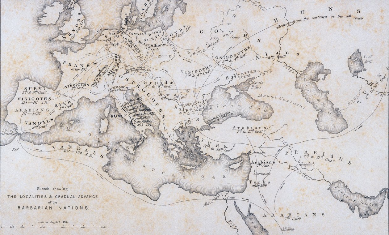 A helységek és a barbár nemzetek fokozatos előretörése, 1850 körül alkotó: W Hughes