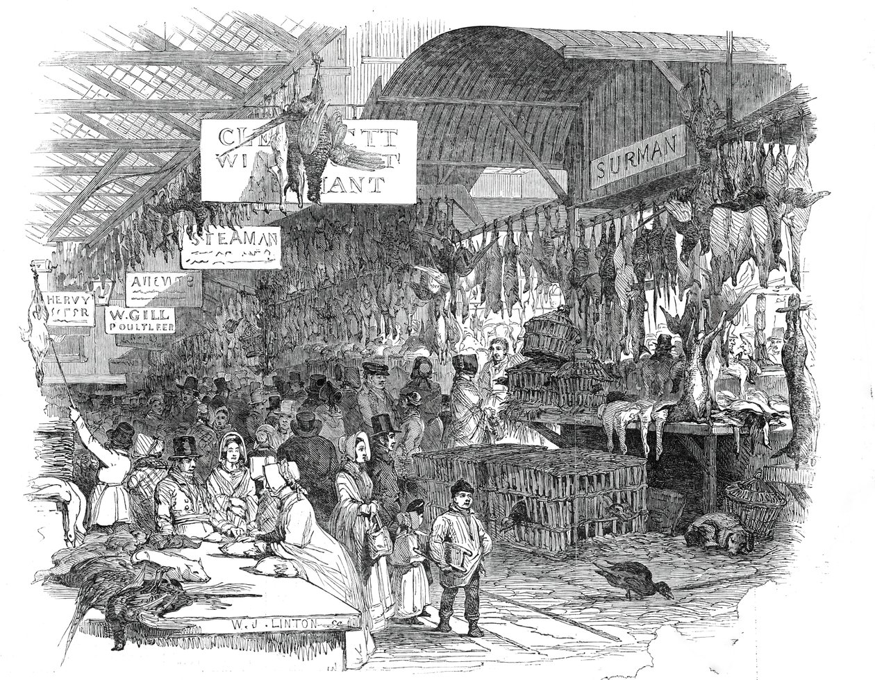 Leadenhall Market, 1845 karácsony estéjén. alkotó: W. J. Linton