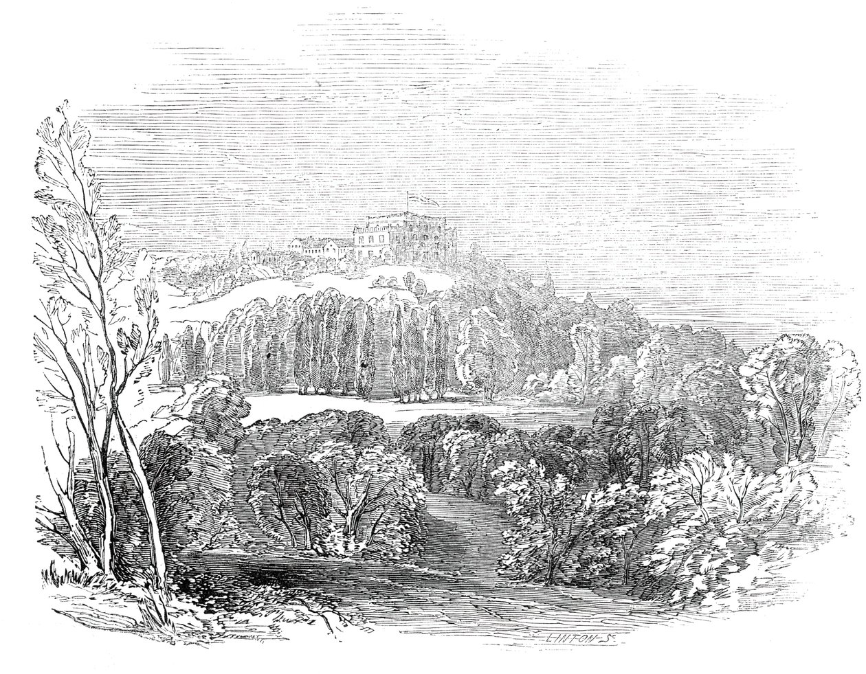 Nyári palota Würtemburgban – Őfelsége Albert herceg rajzából, 1845. alkotó: W. J. Linton
