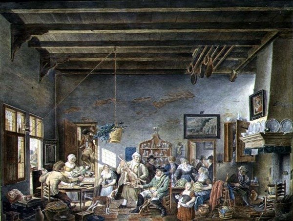 Holland kocsma enteriőr (Johannes Petrus van Horstock festménye után) (1745-1825) 1824 (akvarell, papír) alkotó: W. Jansens