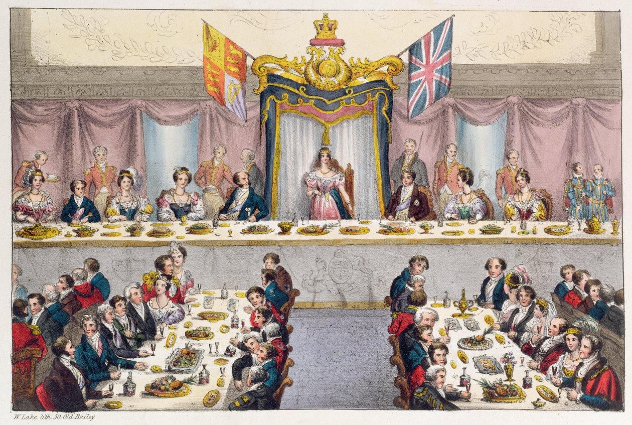 Viktória királynő (1819-1901) A londoni polgárok egészségét ivott a Guildhall banketten, 1837 alkotó: W. Lake