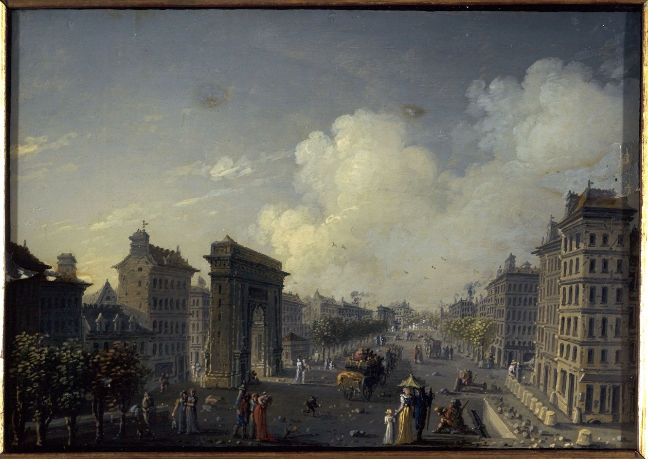 La porte de Saint-Denis et le boulevard, 1801 és 1850 között (olaj, selyem, üveg) alkotó: W. Lebelle
