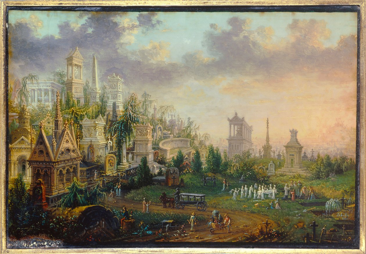 A párizsi Pere Lachaise temető Lebelle festménye (19. század) 1835 V. 0,16x0,12 m Párizs, Carnavalet Múzeum alkotó: W. Lebelle