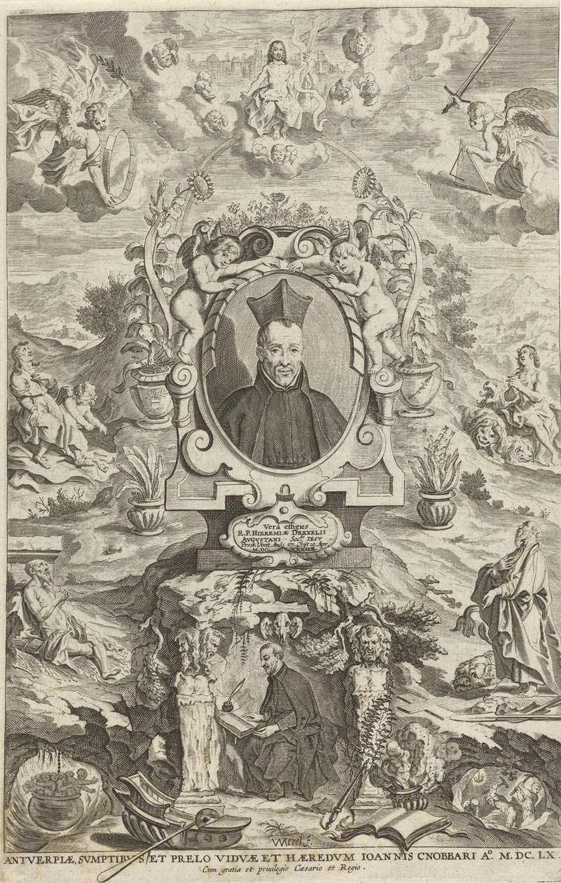 Jeremias Drexel portréja Címlap ehhez: JE. Drexel, De sonne-bloeme oft Vande over-een-cominge van den menscheliicken wille met de[n] godtliicke[n], 1660 alkotó: W Merel van