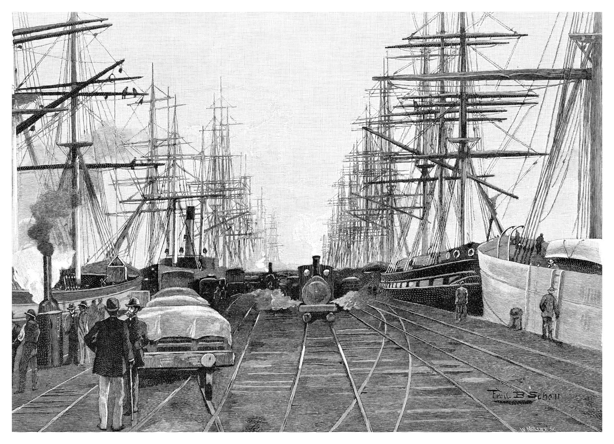 Melbourne kikötője, Victoria, Ausztrália, 1886. alkotó: W. Mollier