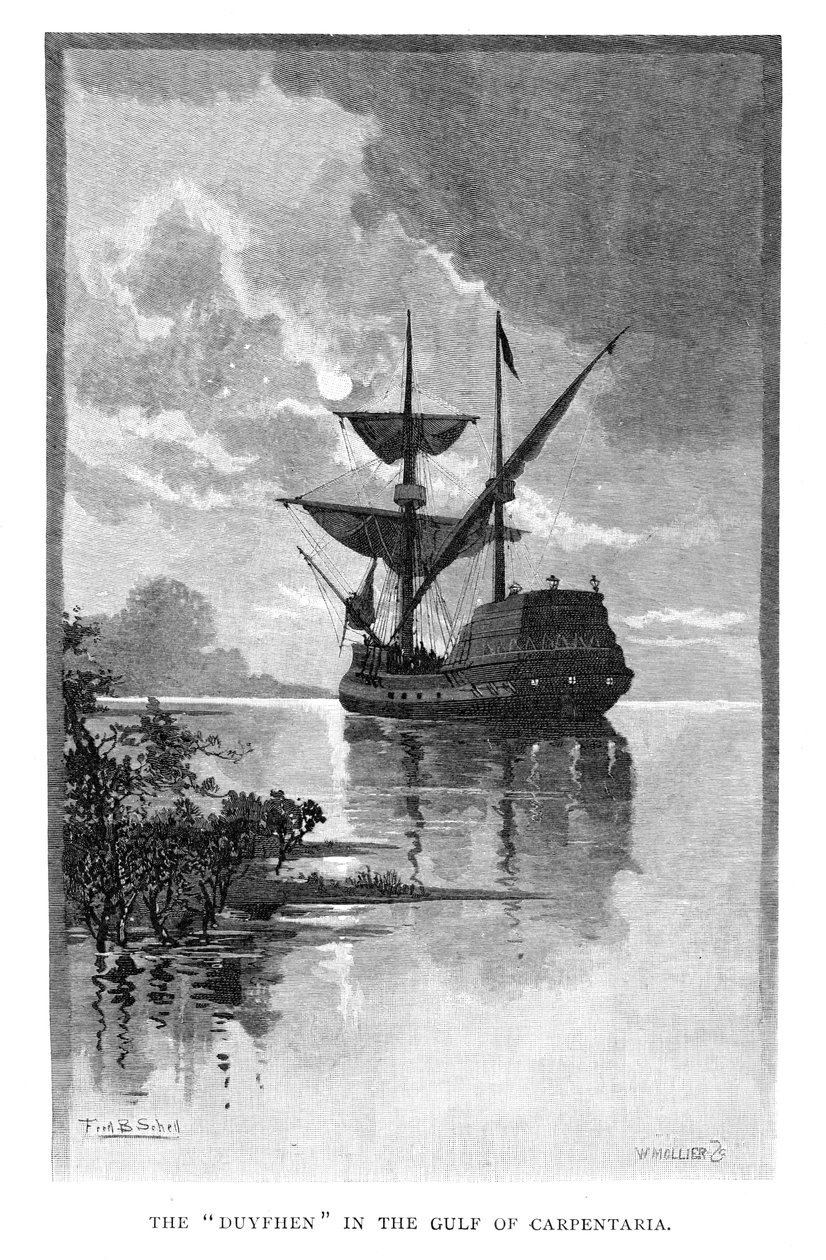A Duyfken a Carpentaria-öbölben, Ausztrália, 1606-1886. alkotó: W. Mollier