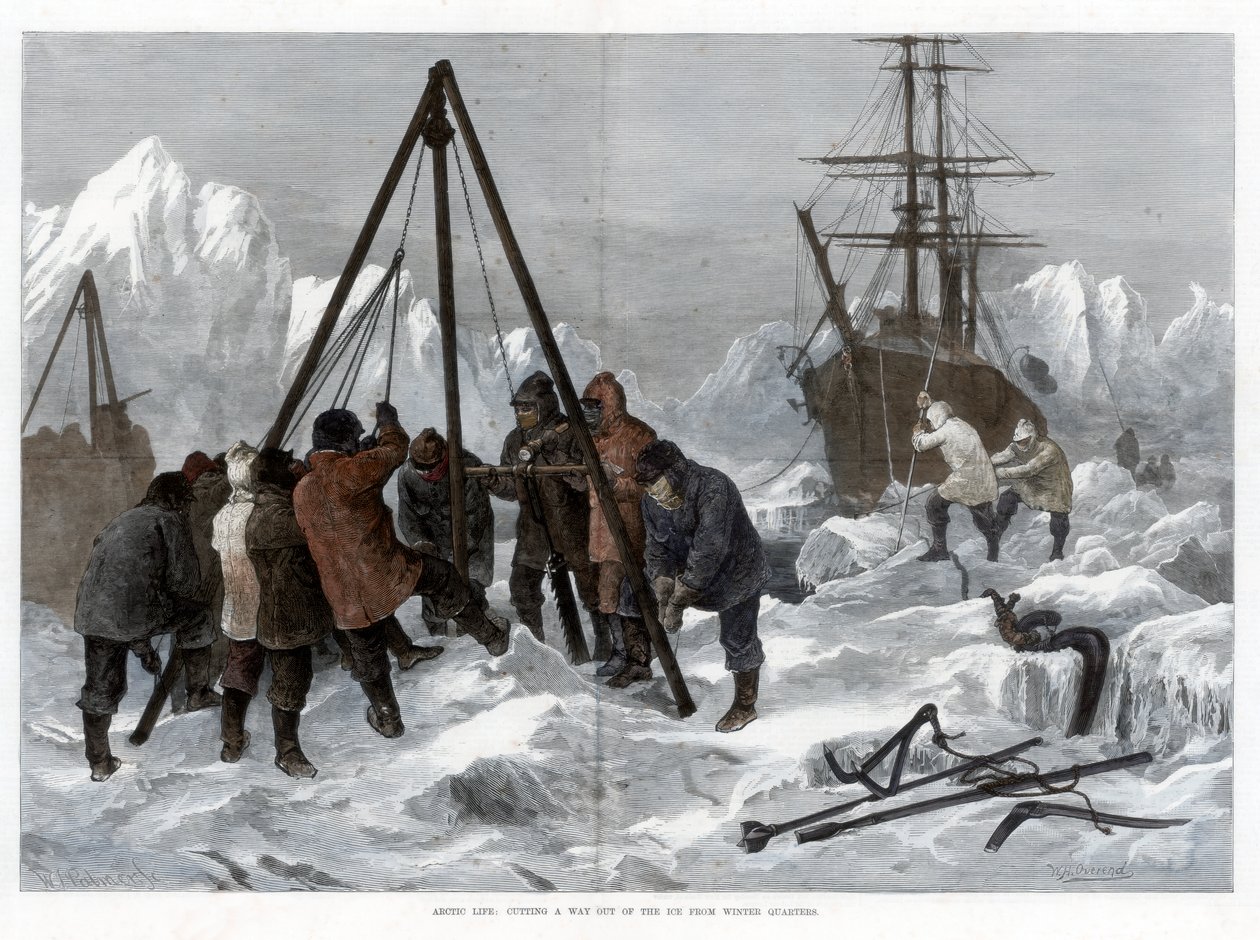 Sarkvidéki élet, kiutat vágva a jégből a téli negyedből, 1875 alkotó: W. Palmer