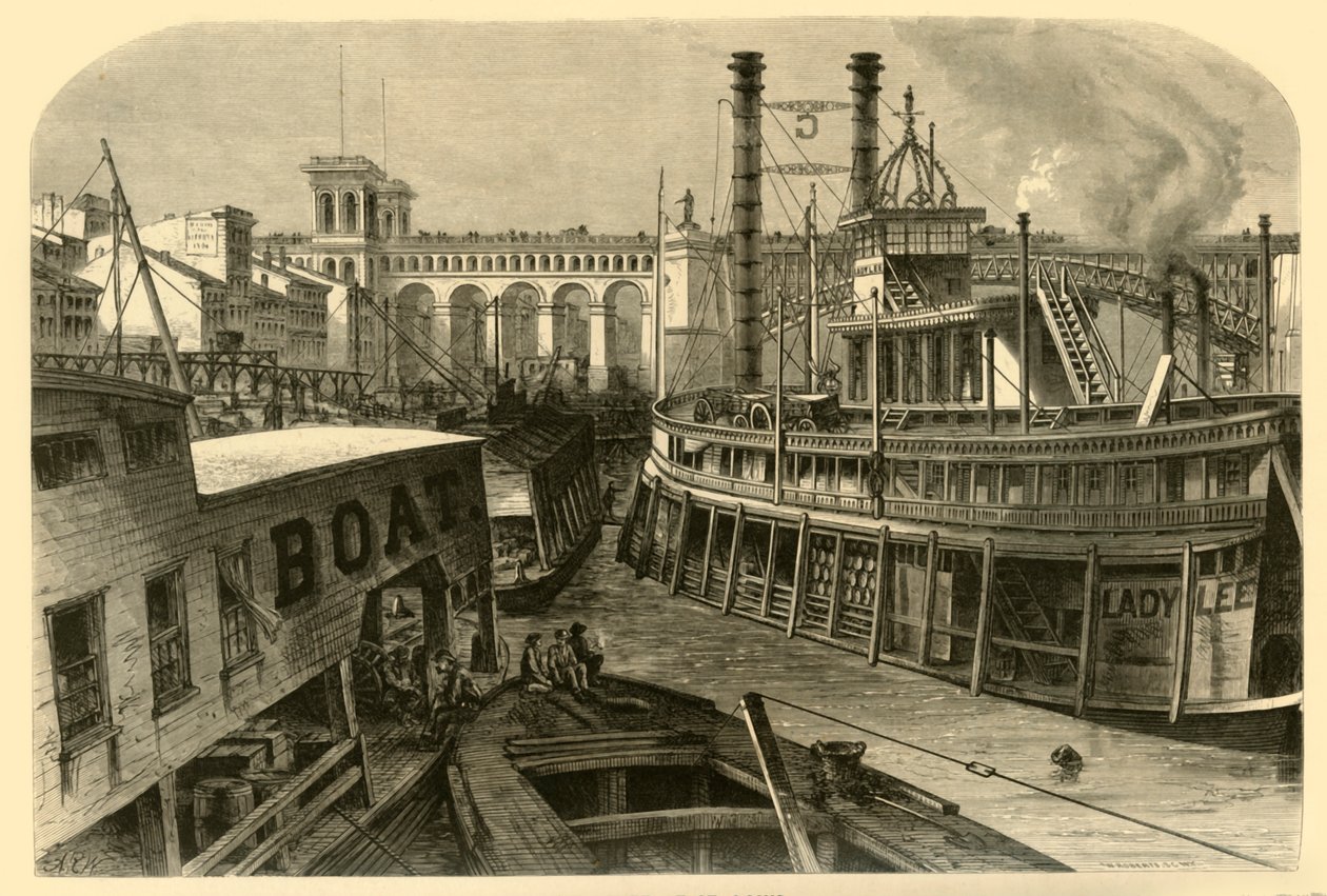"The Levee at St. Louis", 1874. alkotó: W. Roberts
