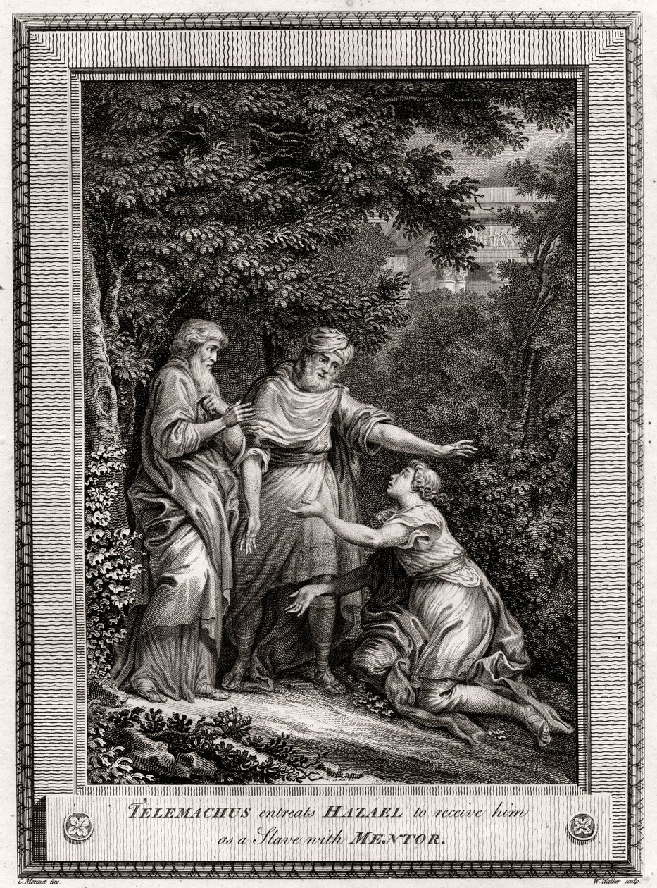 Telemachus könyörög Hazaelnek, hogy fogadja őt rabszolgának Mentorral, 1775 alkotó: W. Walker