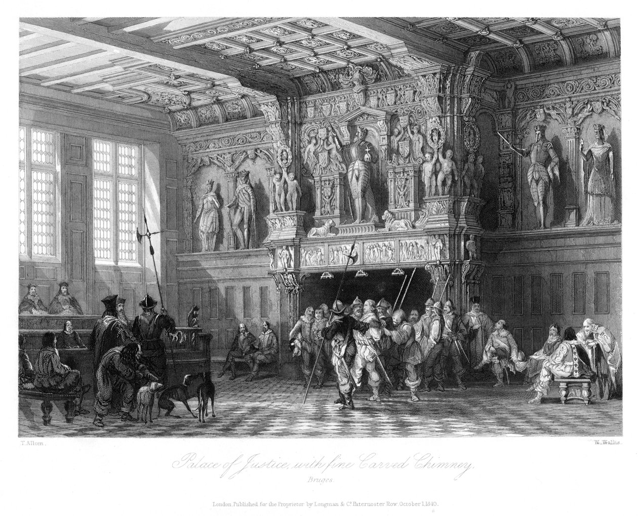 Igazságügyi Palota, finom faragott kéménnyel, Brugge, 1840 alkotó: W. Wallis