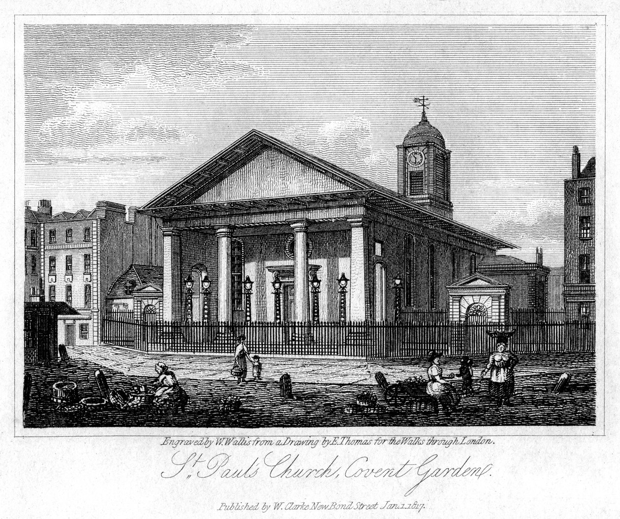 St Pauls Church, Covent Garden, Westminster, London, 1817. alkotó: W. Wallis