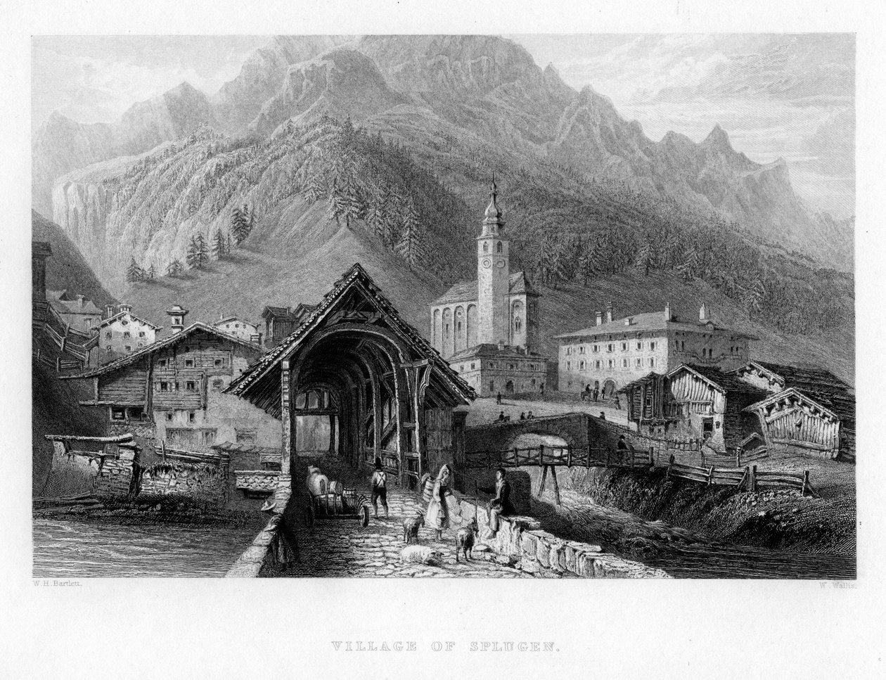Splugen falu, Svájc, 1834 alkotó: W. Wallis