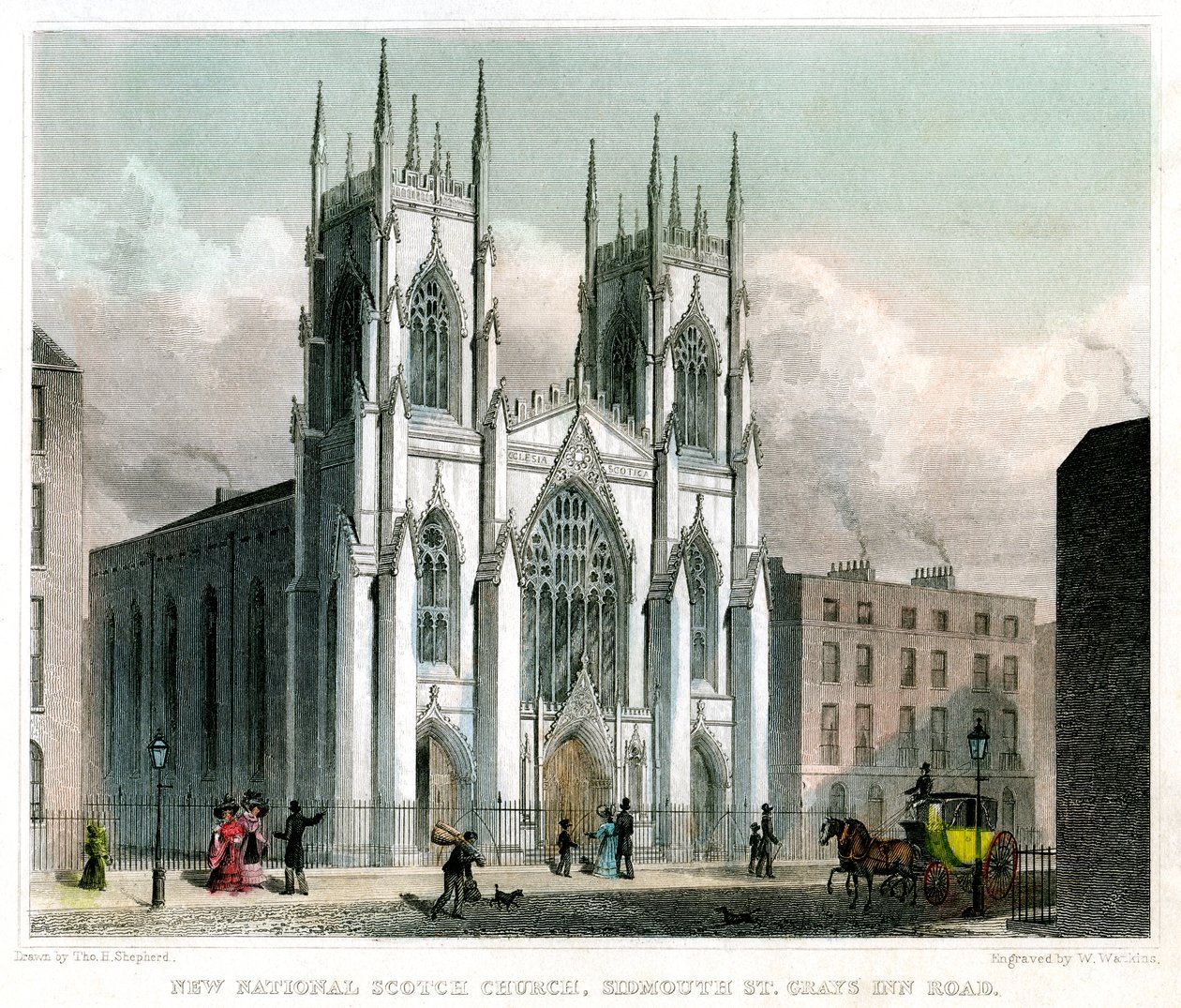 New National Scotch Church, Sidmouth Street és Grays Inn Road, London, 1829. alkotó: W Watkins