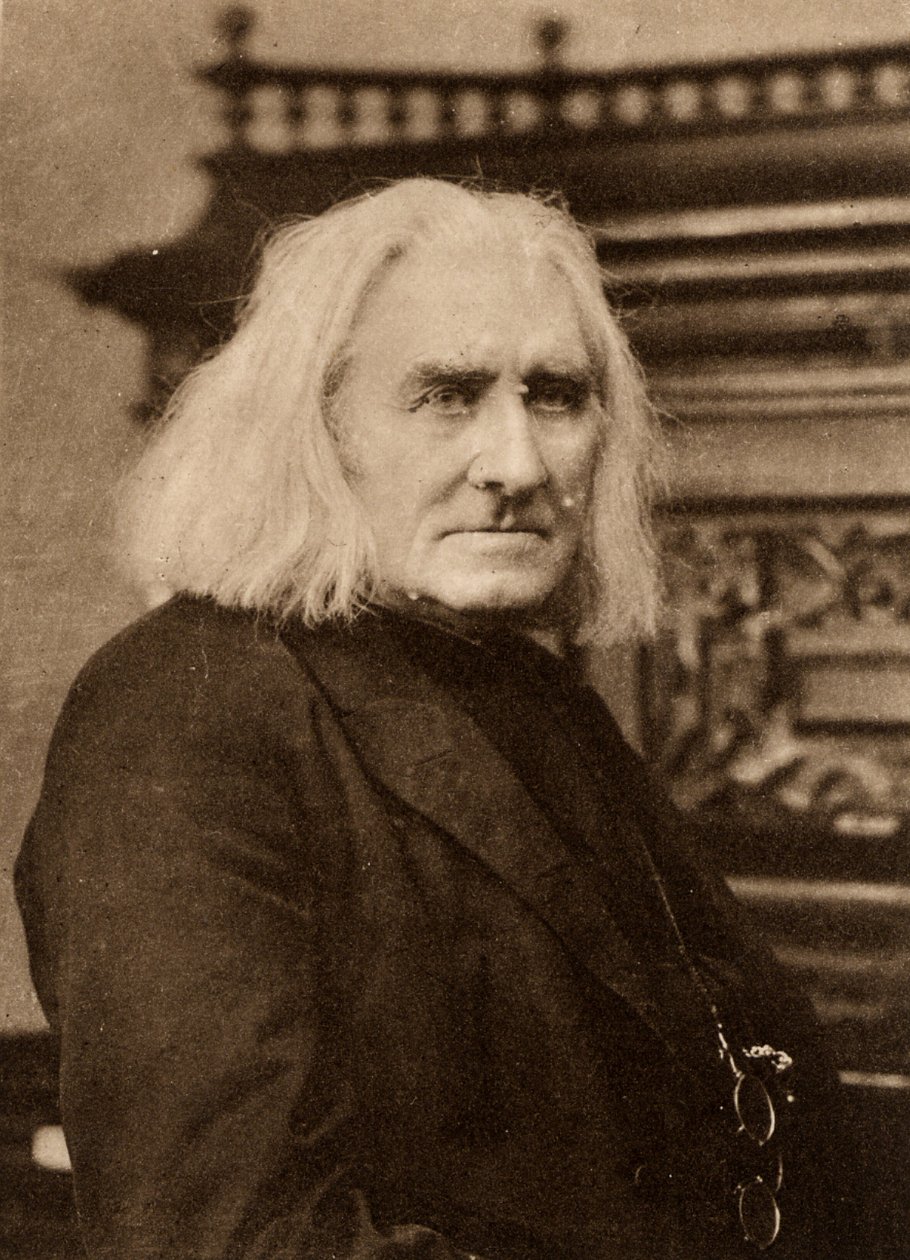 Liszt Ferenc (1811-1886) későbbi magyar zongoraművész és zeneszerző. Mélynyomás W & D Downey fényképe után, London (fotogravúr) alkotó: W. and D. Downey