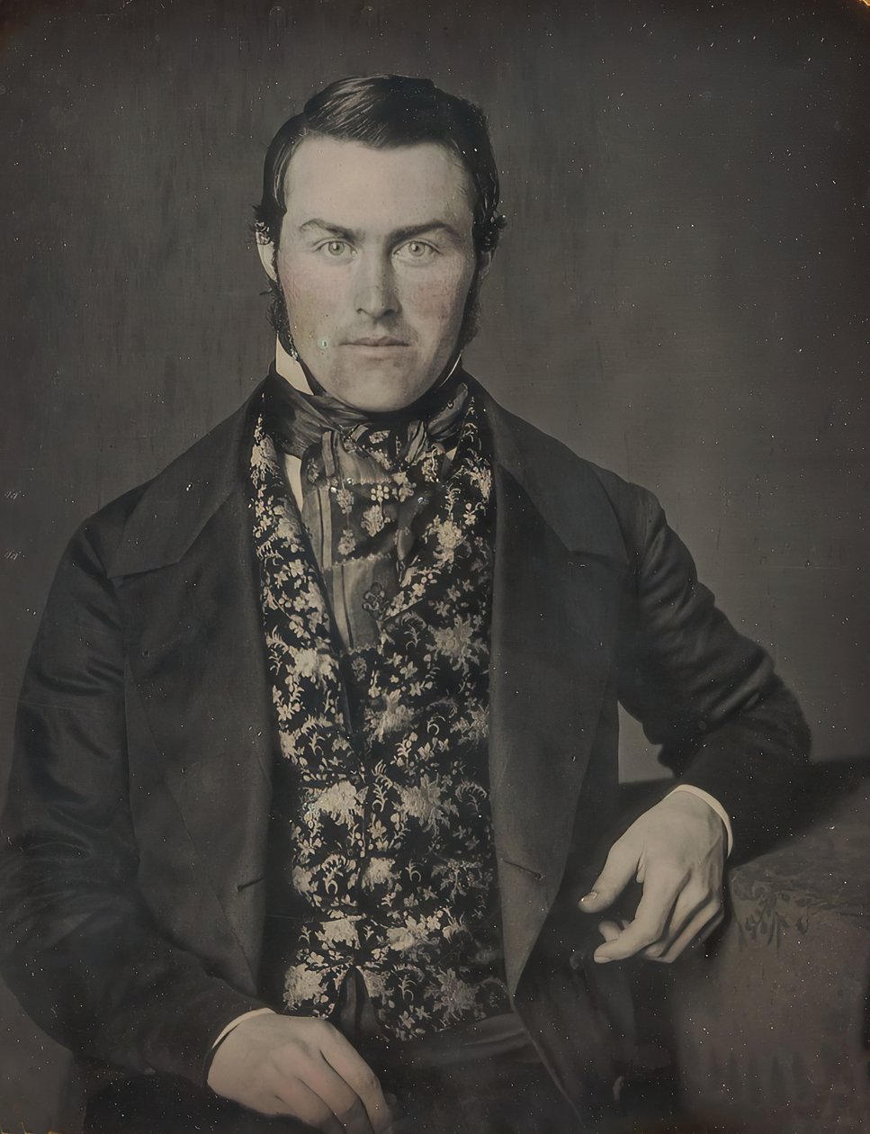 Ülő férfi virágos mellényben, 1840-50-es évek alkotó: W. and F. Langenheim